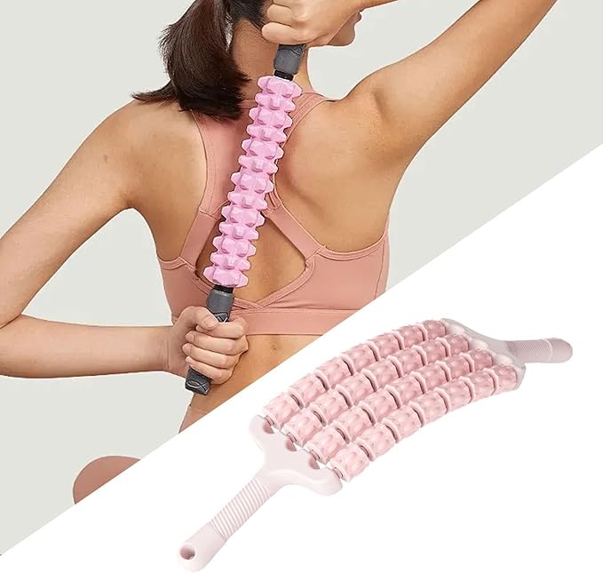 Massage Roller Sticks Handheld Ergonomic Grip Multipurpose Massage Tool Muscle Relaxation for Workout Home Use, Pink