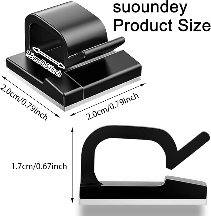 130 Pcs Cable Clips, Adhesive Cable Organizer Cord Holder Wire Clip Wire Management Self Adhesive Hooks Wire Holder for Office, Home(Black, 130PCS-Large)