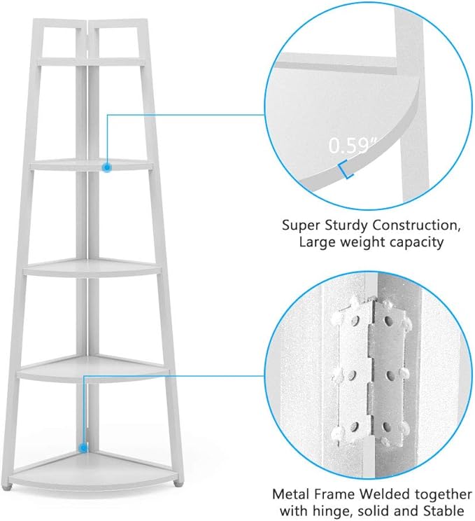 Tribesigns 70 inch Tall Corner Shelf, 5 Tier Modern Corner Bookshelf Bookcase Industrial Corner Ladder Shelf Plant Stand for Living Room, Kitchen, Home Office (White)