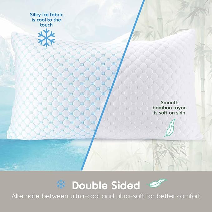 Nestl Cooling Pillow for Sleeping 2 Pack, Luxury Shredded Memory Foam Pillows Standard Size Set of 2, Adjustable Cold Gel Pillows for Hot Sleepers Supportive Cool Pillow for Side Back Stomach Sleepers