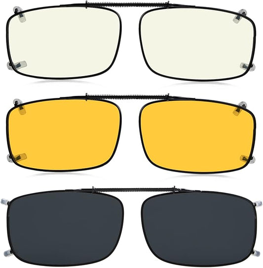 Eyekepper 3-pack Polarized Clip on Sunglasses With Spring Draw Bar Grey/Brown/Green Lens 54 * 34MM