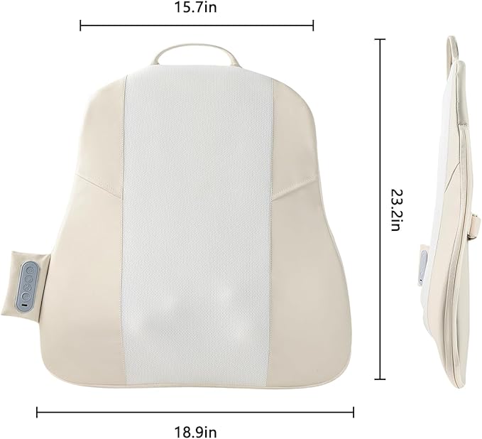 Back Massager for Pain Relief Deep Tissue, Ultrathin Rolling Up and Down Full Back Massage with Heat, 4D Shiatsu Kneading, Shoulder Massager, Extended Widened Design for Home, Office, Car Use, Beige