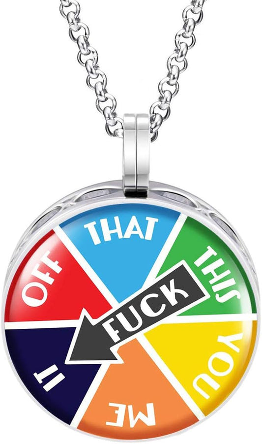 Wild Essentials F Wheel Enamel Finish Essential Oil Diffuser Necklace Gift Set - Includes Aromatherapy Pendant, 24" Stainless Steel Chain, 8 Color Refill Pads