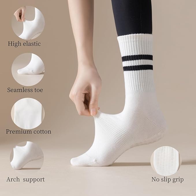 Yoga Socks with Non-Slip Grips for Women - 4 Pairs Pilates, Barre, Gym, Dance Workout Anti-Skid Socks
