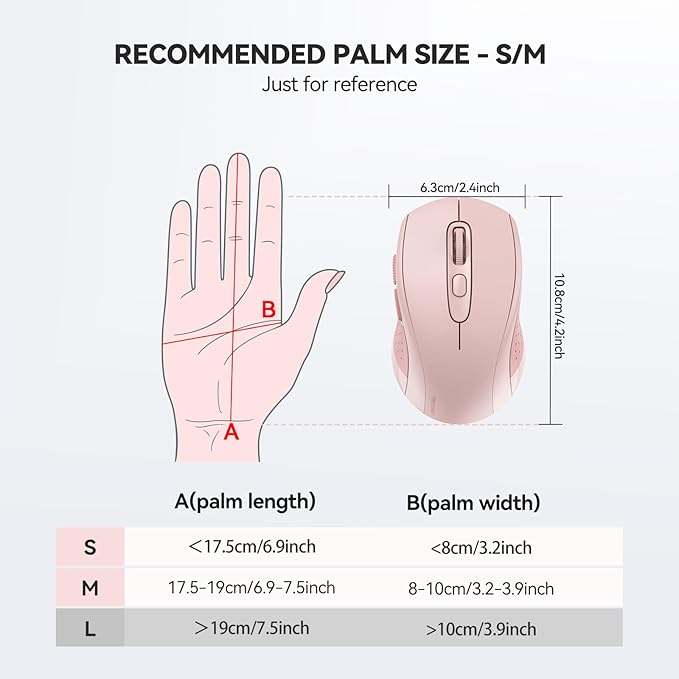 TECKNET Bluetooth Mouse, 4000DPI Wireless Mice for Laptop 2-in-1(BT 5.0/3.0+2.4Ghz) Computer Portable PC Mouse Wireless with USB Receiver for Mac (USB-A/C+Bluetooth, Pink)