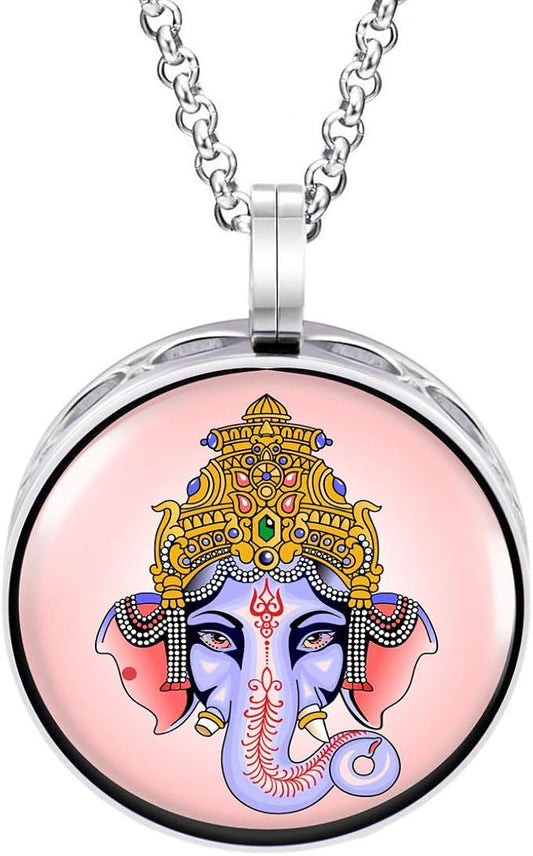 Wild Essentials Ganesha Enamel Finish Essential Oil Diffuser Necklace Gift Set - Includes Aromatherapy Pendant, 24" Stainless Steel Chain, 8 Color Refill Pads