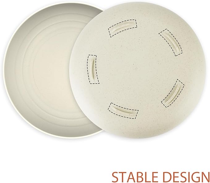 Large Wheat Straw Dinner Plates - 11 Inch Set of 8 - Unbreakable, Dishwasher & Microwave Safe - Deep Edge for Kitchen & Camping (Beige)