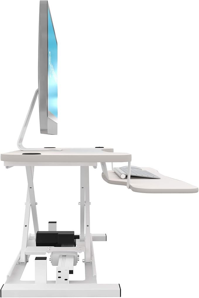 VERSADESK® PowerPro™ Electric Standing Desk Converter - Height Adjustable Desk Riser with Keyboard Tray - Holds 80 lbs - Built-in USB Charging Port - Ergonomic Sit Stand Workstation | White (36 inch)