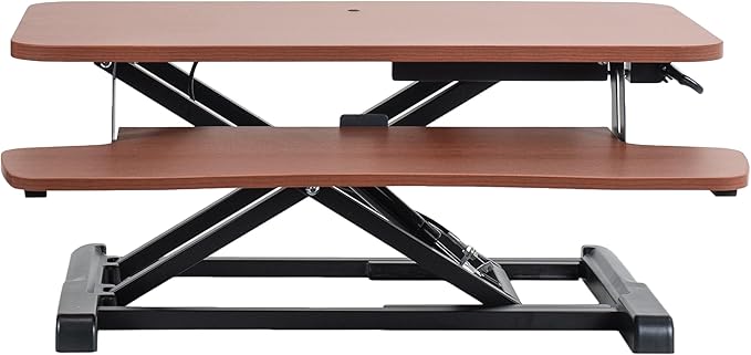 VIVO 28 inch Desk Converter, K Series, Height Adjustable Sit to Stand Riser, Dual Monitor and Laptop Workstation with Keyboard Tray, Dark Walnut Top, Black Frame, DESK-V028KA