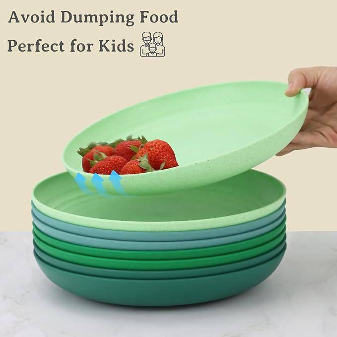 Wheat Straw Plates - 10 Inch Unbreakable Dinner Plates Set of 8 - Modern Dinnerware Dishes Dishwasher & Microwave Safe-Lightweight Plates for kitchen,camping (Forest Series)