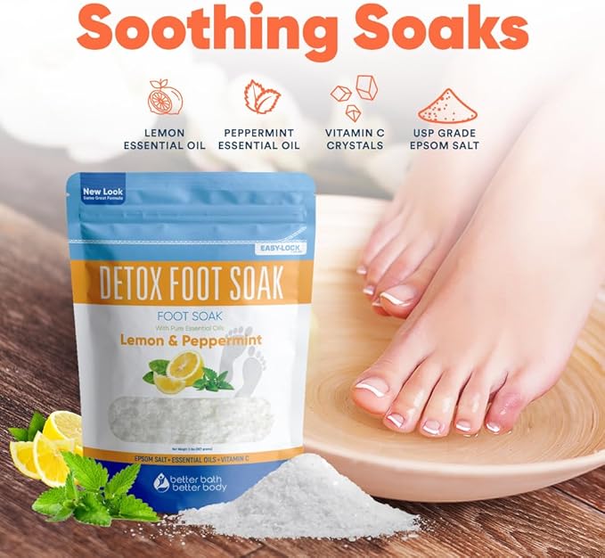 Detox Foot Soak (2 LBs) Epsom Salt Foot Soak with Lemon & Peppermint Essential Oils
