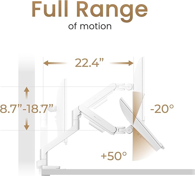 BenQ BSH02 Ergo Monitor Arm -Gas Spring Monitor Stand for Up to 45'' & 44lbs Screens, Heavy Duty, Quick Installation, No Sagging, Top Clamp and Grommet Base, Reinforcement Plate, VESA 75x75 &100x100mm