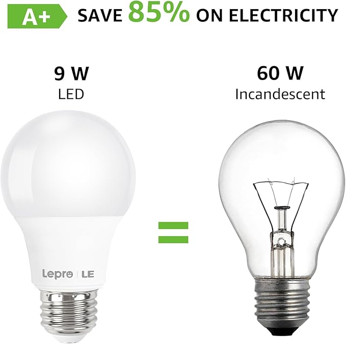 Lepro LED Light Bulbs 60 Watt Equivalent, 9W 800 Lumens Non-Dimmable, Warm White 2700K, A19 E26 Standard Medium Base, 10000 Hour Lifetime 3 Count (Pack of 1)