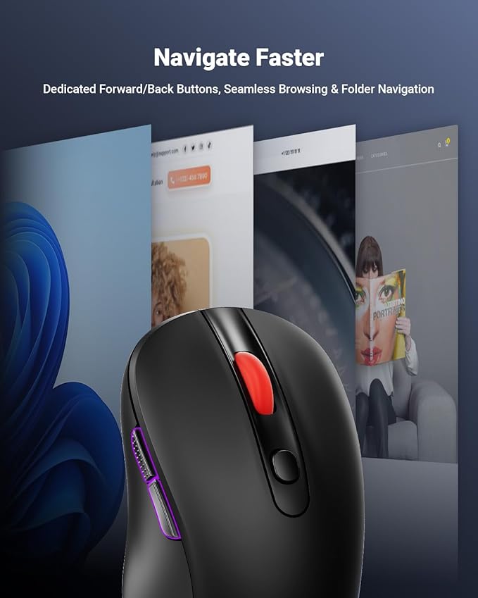 USB Wireless Mouse for Laptop PC Mac, 2.4GHz Cordless Mouse with 6 Buttons, 5-Level Adjustable 4000 DPI, Ergonomic Portable Optical Computer Mice, 24-Month Battery Life -Black