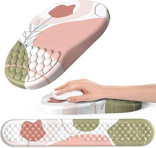 Ergonomic Mouse Pad and Keyboard Wrist Rest with Massage Design, Space-Saving Mouse Pad Wrist Support, Memory Foam Wrist Rest with Non-Slip PU Base for Computer Desk, Rose