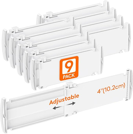 Lifewit 9 Pack Drawer Dividers 4" High, 10.5-16.5" Dresser Drawer Divider, Adjustable Drawer Organizers for Clothes, Plastic Drawers Separators for Dresser, Bedroom, Bathroom, Kitchen, Office