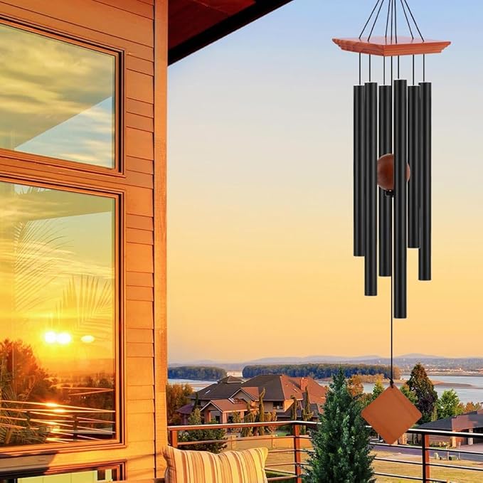 39" Large Wooden Wind Chimes for Outside Deep Tone, Memorial Wind Chimes Outdoor with 6 Heavy Tubes for Patio,Garden Hanging Décor,Sympathy Gifts