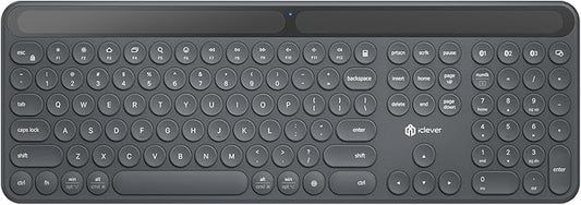 iClever Solar Bluetooth Keyboard, Wireless Keyboard with Solar & Indoor Light Charging, Full Size, 3-Device Connectivity, Silent Scissor Round Keys, Numeric Keypad for Office/Home/Mac/Windows