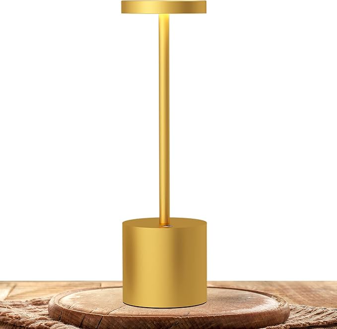 LED Cordless Table Lamps, Portable Rechargeable Battery Operated Lamp, Modern Metal 2 Level Dimmable Indoor and Outdoor Cordless Lamp,Desk Lamp for/Restaurant/Bar/Cafe/Bedroom. (Gold)