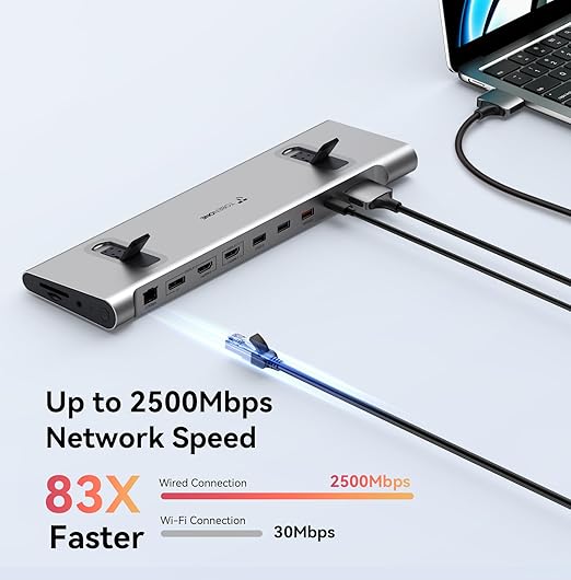 TobenONE MacBook Docking Station Dual 4K@60Hz Monitor, 16-in-2 USB C Docking Station Stand with 2.5Gbps Ethernet,100W GaN Power Supply, 2 HDMI&DP, 5 USB Ports
