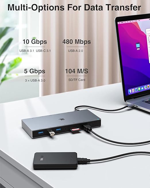 Tiergrade 15-in-1 Docking Station, 4K Triple Display Dock with 2HDMI&DP, 100W PD Charging, 10Gbps USB-C/USB-A Data Trasfer, 3USB-A Ports with 5Gbps, SD/TF, LAN, Audio for MacBook/USB-C Windows