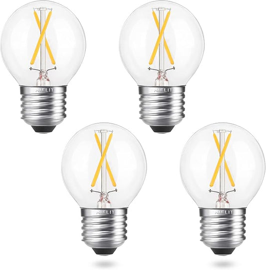 Dimmable 2 Watt Globe LED Light Bulbs (25W Equivalent), Warm White 2700K, A15/A50 LED Bulb, E26 Medium Base, Antique Filament Edison Decorative Bulb for Chandelier, Ceiling Fan, 4 Pcs