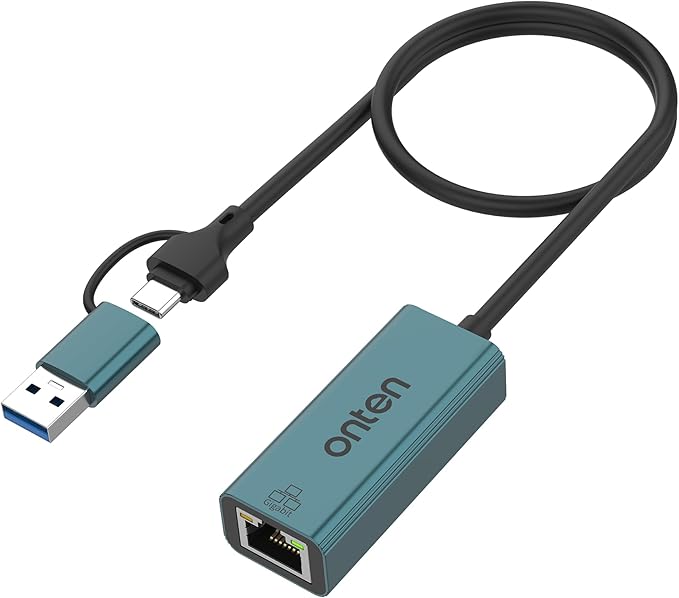 Onten USB-A and USB-C to Ethernet Adapter,Driver Free RJ45 to USB C or USB A, Gigabit Ethernet LAN Network Adapter for Windows,Mac OS, iOS and More