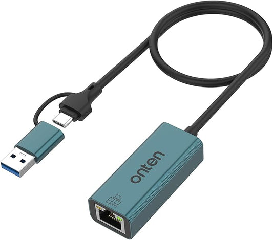 Onten USB-A and USB-C to Ethernet Adapter,Driver Free RJ45 to USB C or USB A, Gigabit Ethernet LAN Network Adapter for Windows,Mac OS, iOS and More