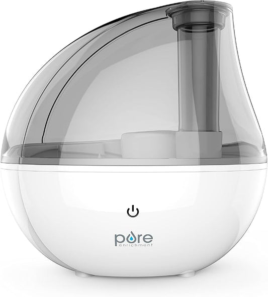 Pure Enrichment MistAire Silver Ultrasonic Cool Mist Humidifier for Bedroom, Office, Nursery & Indoor Plants - Lasts Up to 25 Hours, Whisper-Quiet Operation, Optional Night Light, & Auto Shut-Off