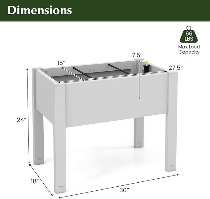Giantex Raised Garden Bed with Legs, Self-Watering Planter Box with Water Level Indicator, Drainage Hole & Detachable Space Dividers, Outdoor Plant Container for Flower, Vegetable, Fruit, Herb (White)
