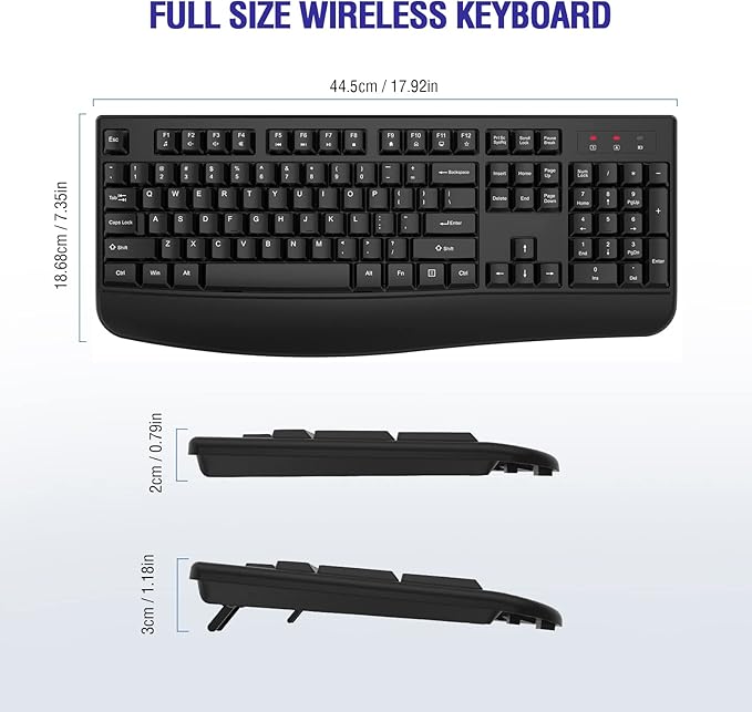 Wireless Keyboard, 2.4G Full-Sized Ergonomic Wireless Computer Keyboard with Wrist Rest for Windows, Mac OS Laptop/PC/Desktop/Notebook(Black)