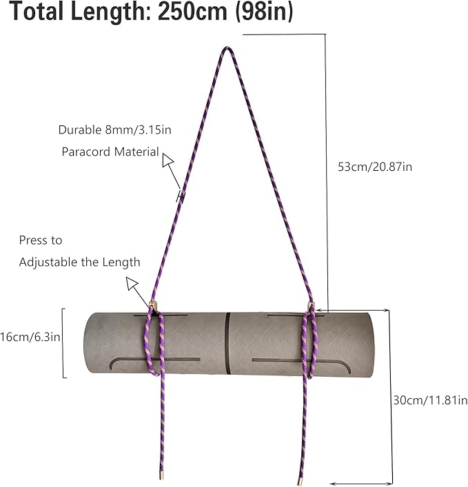 DAOSUN Yoga Mat Strap - 8MM Adjustable Paracord Carrier for Carrying Yoga Mats, Camping Pads & Blankets (Strap Only)
