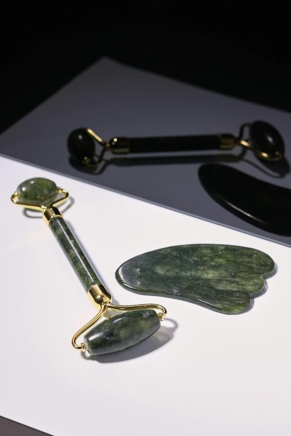 Jade Roller Gua Sha Set for Face - Depuffing & Sculpting