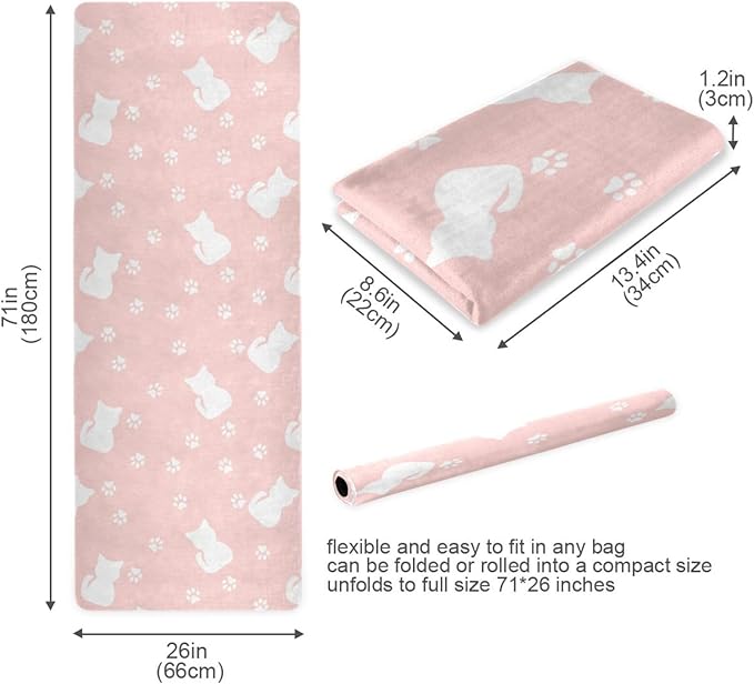 Cute Chubby Frog Yoga Mat, 71 x 26 Inch Non-slip Yoga Mats Folding Travel Exercise Mat Indoor Outdoor Gym Pilates with Storage Bag for Women Men