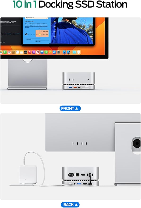 MOVE SPEED Mac mini M4 Dock with 2TB NVMe SSD, 10 in 1 Aluminum Stand Hub, 10Gbps USB-C/A, 4K60Hz HDMI, SD/TF Reader, Space-Saving Vertical Design