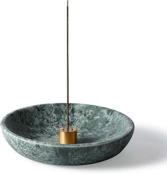 Koville Natural Green Marble Incense Holder, Upgraded 6" Incense Holders for Sticks, Sturdy Incense Burner Ash Catcher, Ideal for Meditation, Relaxing, Easy to Clean
