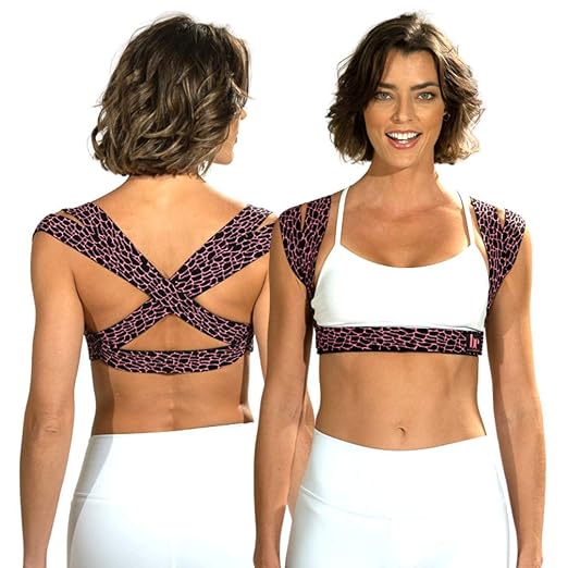 BackEmbrace Posture Corrector for Women and Men - Made in USA - Slim and Adjustable Shoulder Brace - Back Brace for Back Pain Relief - Pink Pebble M/L