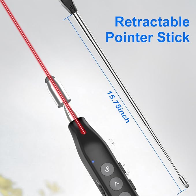 Presentation Clicker Telescopic Pointer: Powerpoint Remote Wireless Presenter Red Laser Stylus Pen for Touch Screen, Google Slide Smart Board Retractable Stick for Mac Computer (Rechargeable)