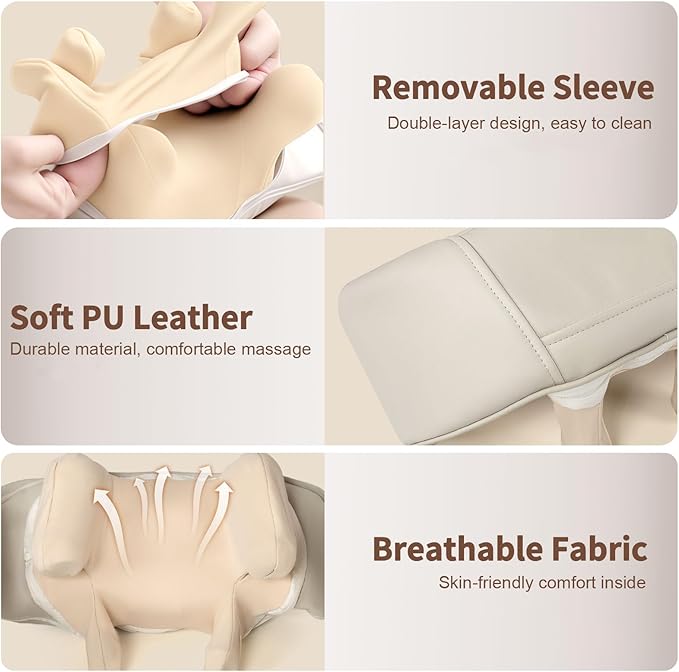 iRest 4D Kneading Neck and Shoulder Massager with Heat,Wireless Electric Shiatsu Massager for Deep Tissue Pain Relief in Shoulder Back,Rechargeable Portable Gift for Dad Mom, Beige