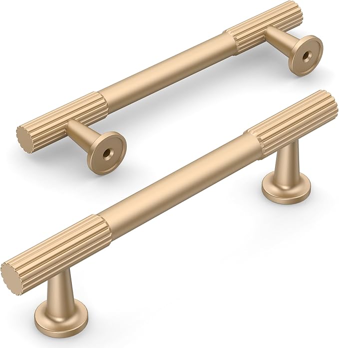 Amerdeco 10 Pack Champagne Gold Cabinet Pulls 3.75 Inch(96MM) Hole Centers Kitchen Cabinet Handles Hardware Kitchen Handles for Cabinets Cupboard Handles Drawer Pulls ZH0071