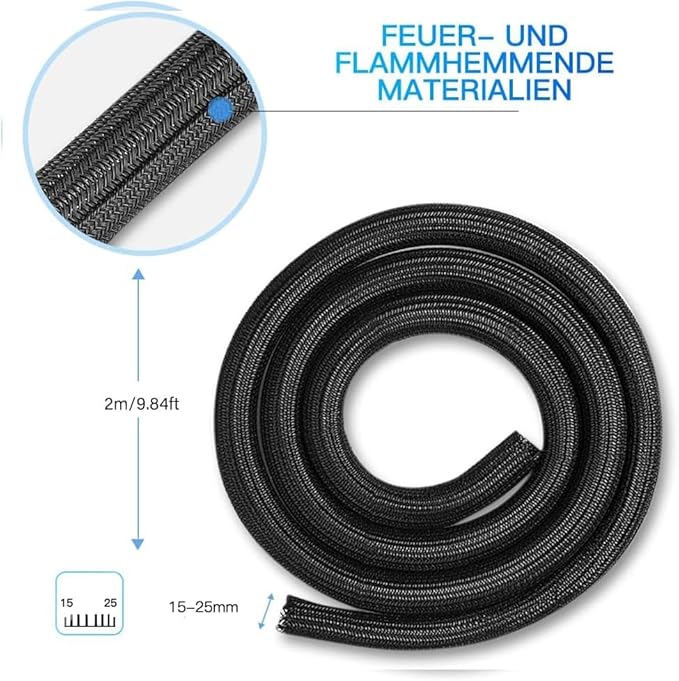 AGPTEK Cable Sleeve Cover, 6.6ft - 2/3 inch Desk Cord Organizer Cable Hider, Home Office Wire Management Computer TV Wire Loom Tubing, Pet Proof Cord Protector, from Cat Dog Chewing, Black