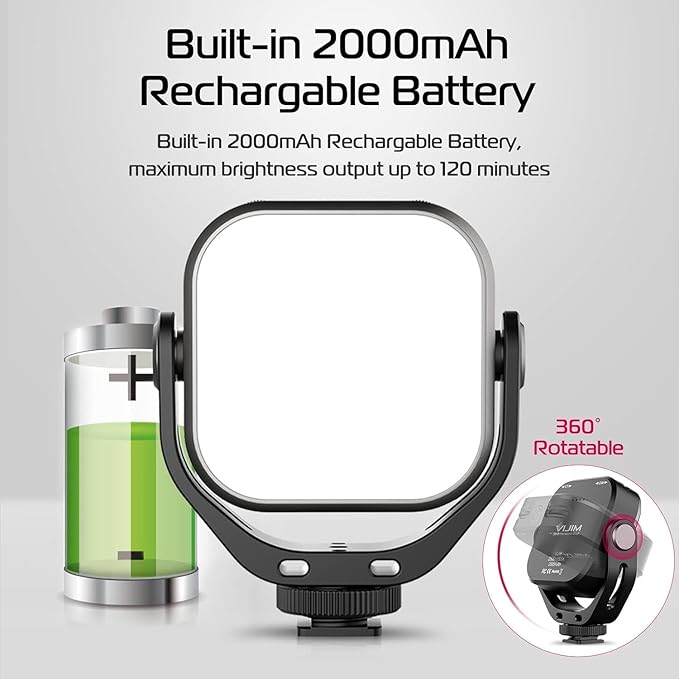 ULANZI VL66 Bi-Color Adjustable Rechargeable 2500-6500K - Mini Video Portable Light on Cam, 2000mAh CRI95+ Dimmable, Ultra Bright Photo & Video Lighting, LED Fill Lamp for DSLR Camcorder Action Camera