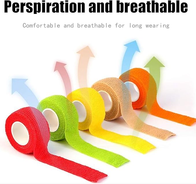 (12-Pack) 1” x 5 Yards | Self Adhesive Bandage Wrap, Kuvvfe Athletic Elastic Cohesive Bandage for Sports Injury,Strain,Knee & Wrist,Ankle Sprains & Swelling First Aid