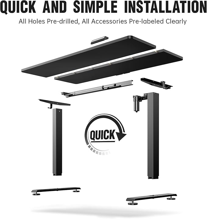 Veken 55 Inch Large Electric Standing Desk, Heights Adjustable,Sit to Stand Up, Work Home Office Computer Table for Study, Walking Pad, Writing, and Games, Wooden Desktop Desks, Black