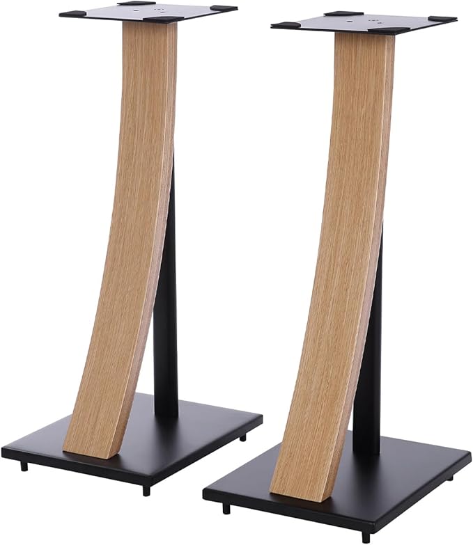 EXIMUS One Pair Fixed Height Universal Speaker Floor Stands with Real Wood - Oak - 290 Series