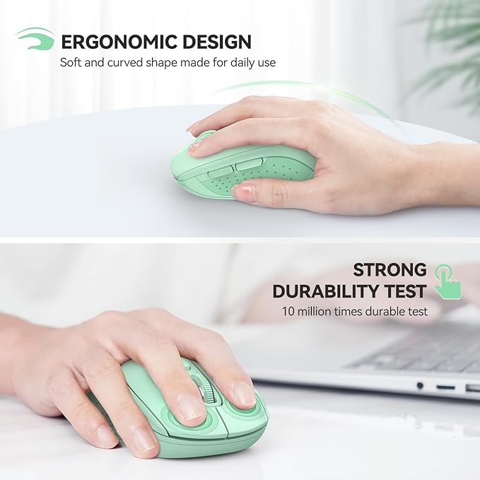 TECKNET Bluetooth Mouse, 4000DPI Wireless Mice for Laptop 2-in-1(BT 5.0/3.0+2.4Ghz) Computer Mouse with USB Receiver for Mac (USB-A+Bluetooth, Green)