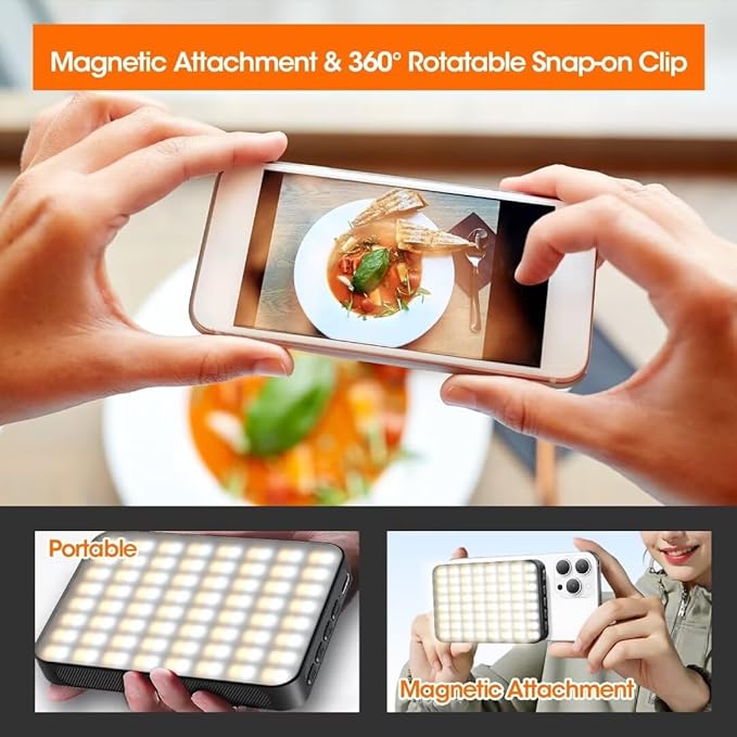 Magnetic Selfie Light, Portable Phone Clip, 6 oz, Rechargeable Ring Light for iPhone, Laptop, Camera, 10-Hour Working, 3 Light Modes for TikTok, Instagram, Vlog, Video Recording