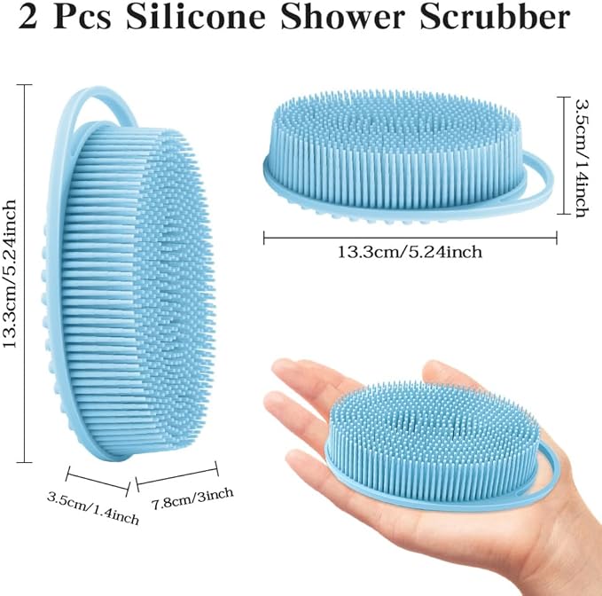 2 Pack Silicone Body Scrubber with Loofah Exfoliating Soft Body Shower Scrubber for Body, 2 in 1 Bath and Shampoo Wash Brush for Skin Exfoliation Men Women (Blue&Pink)