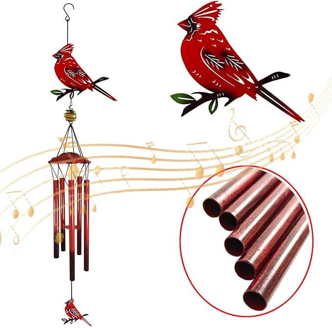 Hummingbird Wind Chimes Outdoor for Men/Women/Dad/Grandpa Birthday Gift Memorial Gift Metal Chimes Decor for, Home, Lawn, Porch, Patio, Garden Decor, Yard Decoration (Red Bird Station)