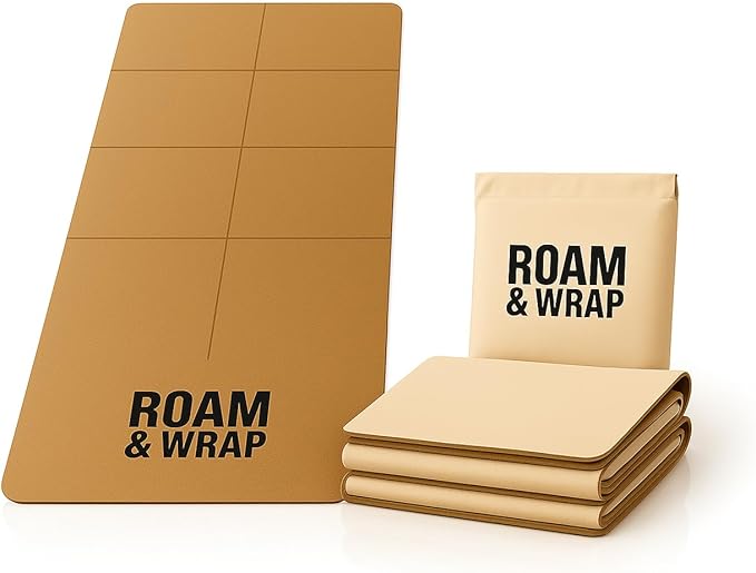 Roam & Wrap Foldable Cork Yoga Mat – Compact 14-Panel Travel Mat, Lightweight & Easy to Carry, Fits in Bag with Carry Pouch, Non-Slip Cork top & TPE bottom, Cotton Bag Included (4mm)